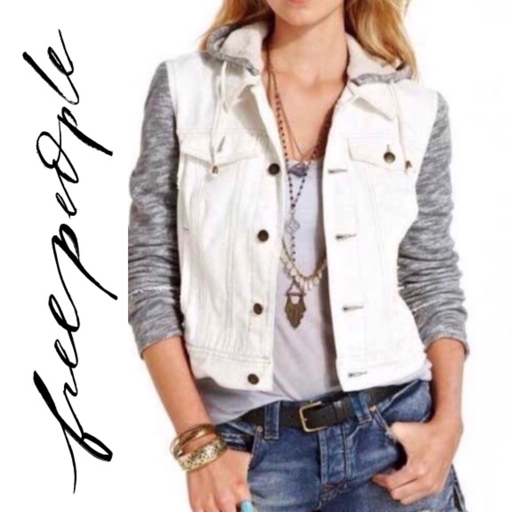 Free People distressed denim / knit  jacket
